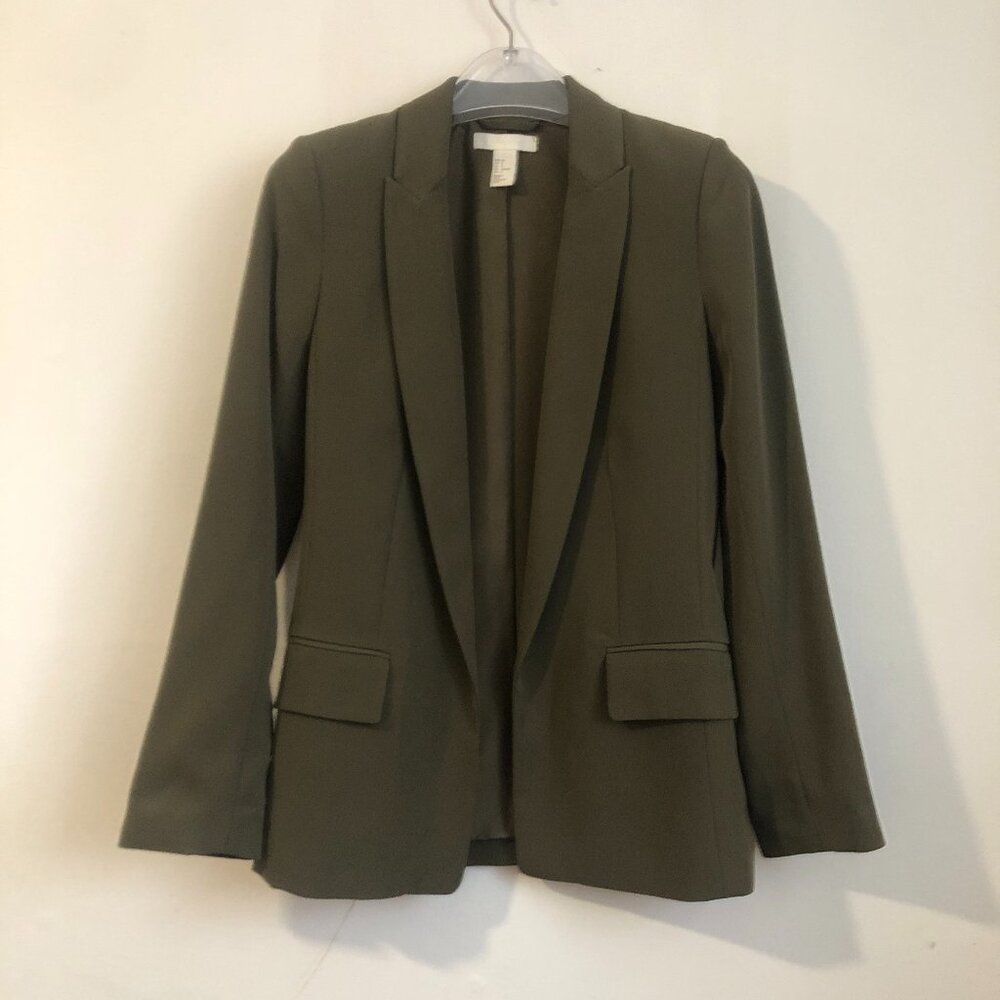 H&M Single Breasted Fitted Dark Green Olive Career Blazer Women's Size 0 NWOT